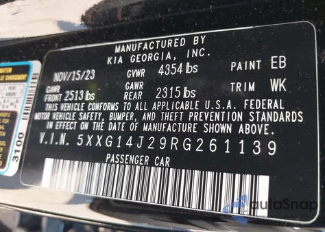 2024 Kia K5 Lxs z USA, uszkodzony, nr VIN 5XXG14J29RG261139